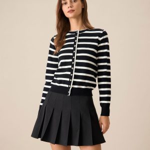 Women's Black Striped Single-Breasted Cardigan